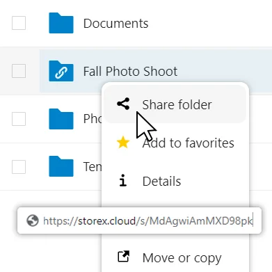 StoreX file sharing settings